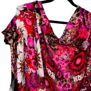 Floral soft rayon floral large breathable scarf red, pink, black, brown, & white